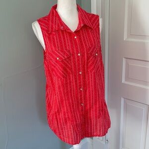 Wrangler Red Sleeveless Button-Up Women's Top Paisley Western Blouse Large